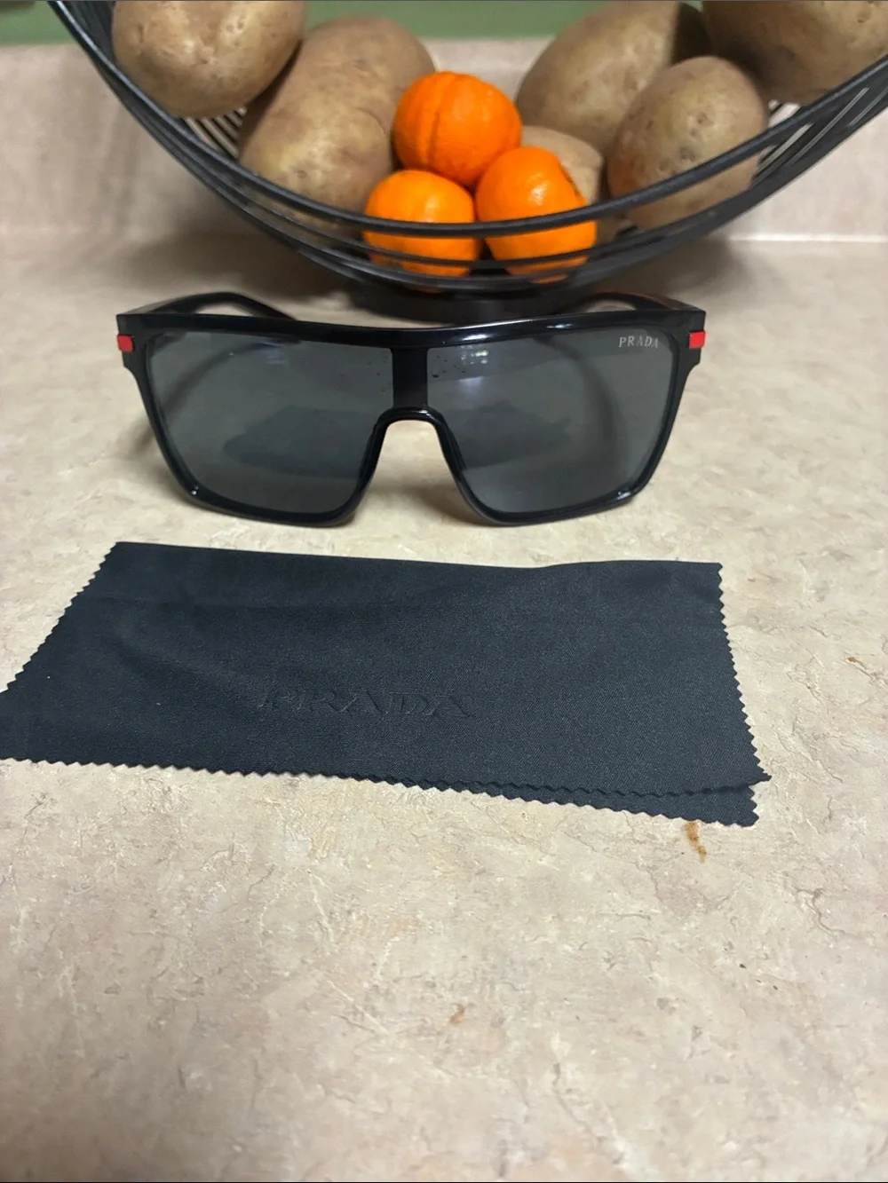 Prada Black Shield Sunglasses with Red Temple Accents (no box) (NO SHIPPING!!!!)